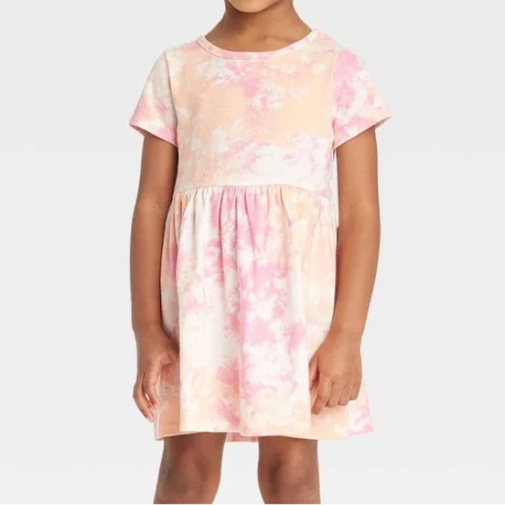 Cat & Jack Toddler Girls Short Sleeve Dress - Warm Tie Dye 3t